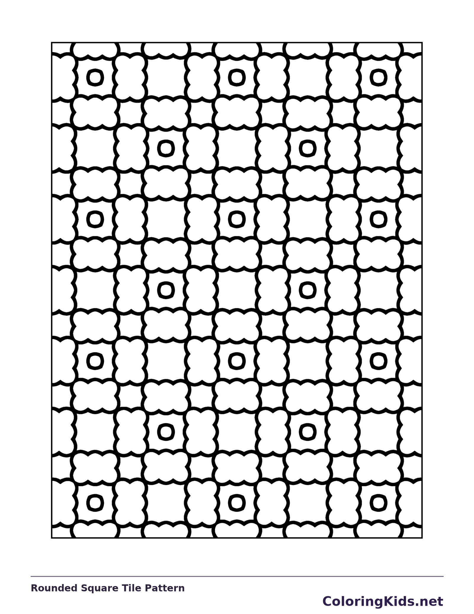 Black and white printable rounded square tile pattern coloring sheet