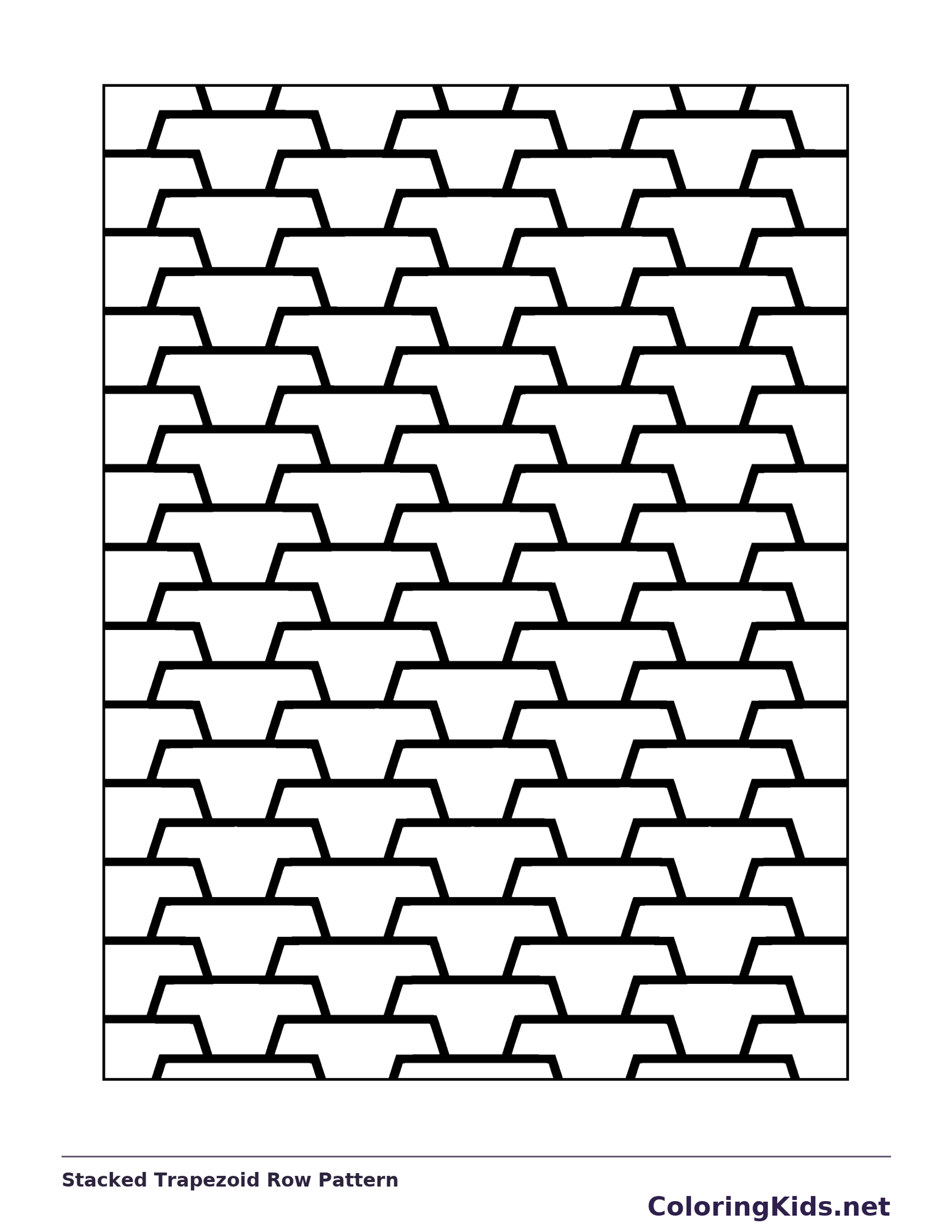 Black and white printable stacked trapezoid row pattern coloring sheet