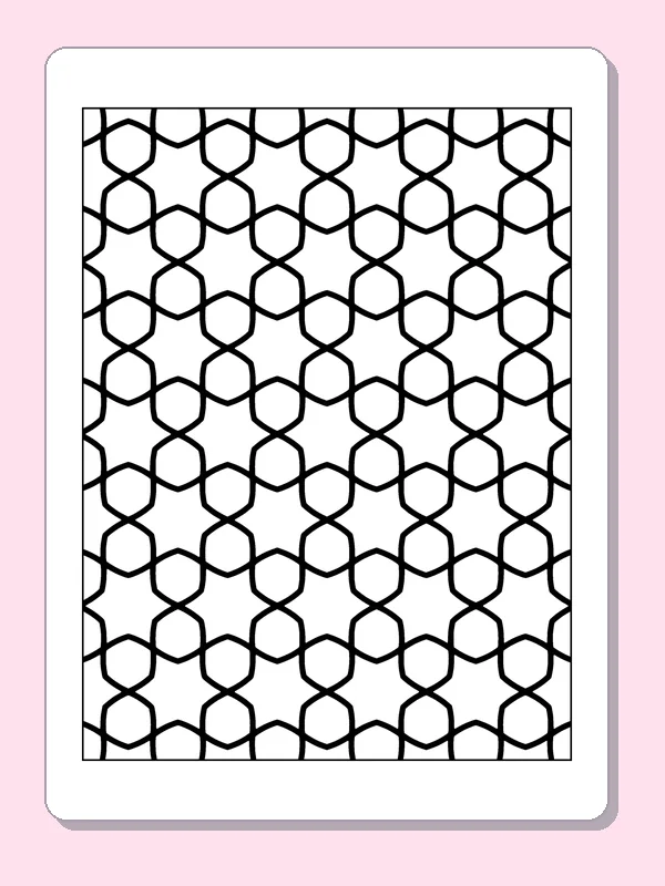 Black and white printable tall hexagon and line pattern coloring sheet