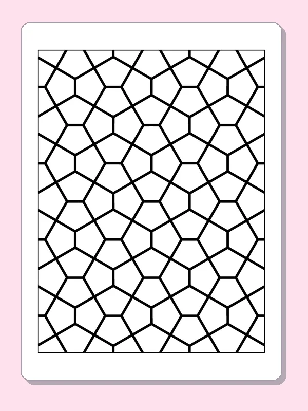 Black and white printable wide hexagon tile pattern coloring sheet
