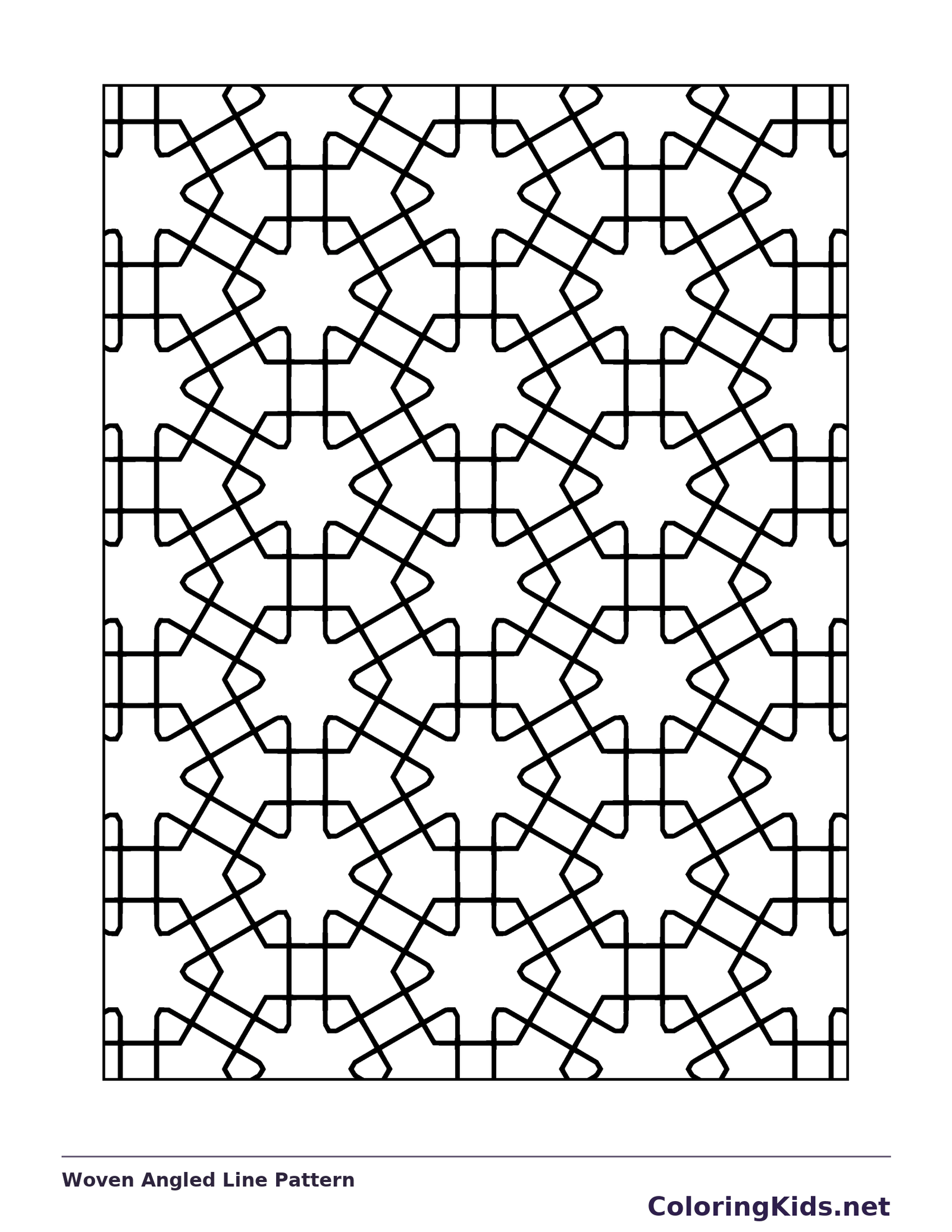 Black and white printable woven angled line pattern coloring sheet