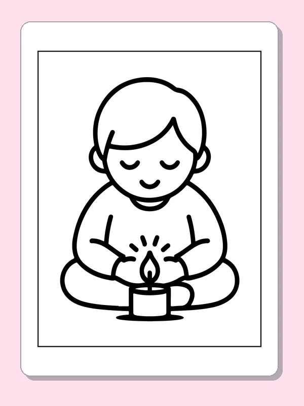 Black and white printable drawing of child Holding a Candle
