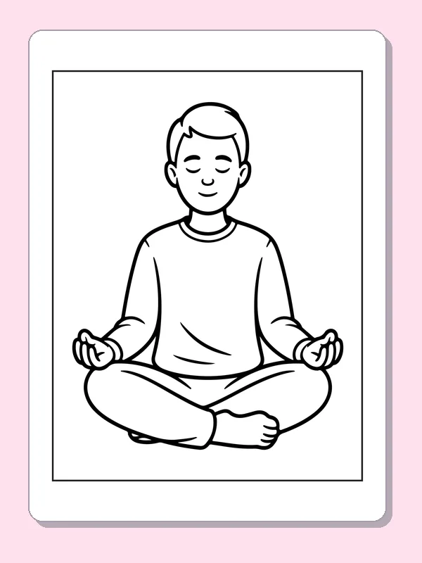Black and white printable drawing of person Sitting Cross-Legged