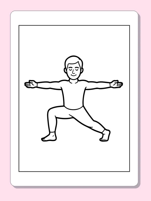 Black and white printable drawing of person Stretching in a Wide Stance
