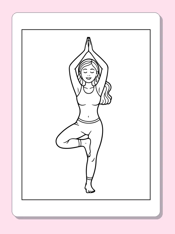 Black and white printable drawing of person Balancing on One Leg