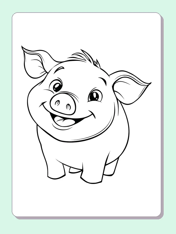 Big Smile Pig pig coloring page, black and white line art to print or color online