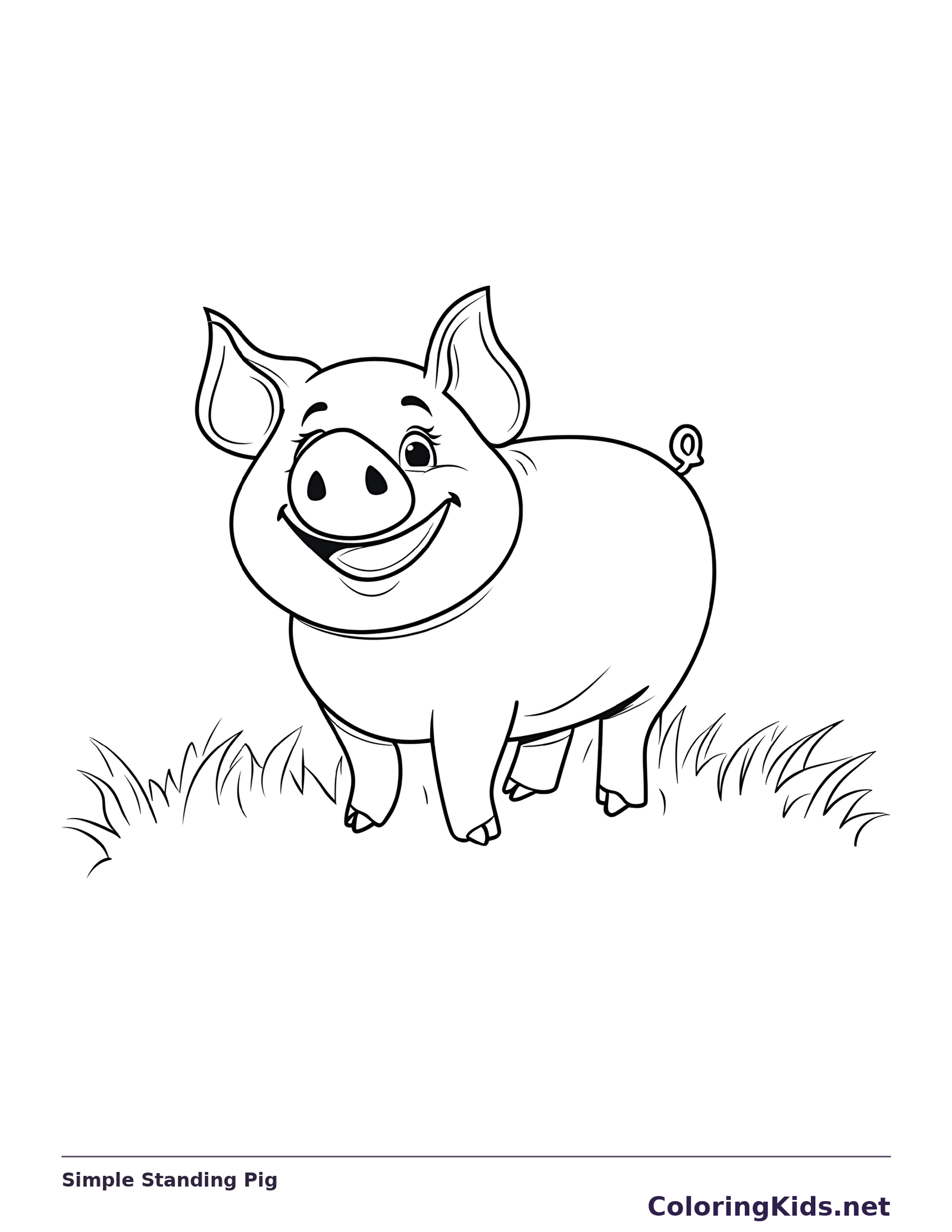 Simple Standing Pig pig coloring page, black and white line art to print or color online