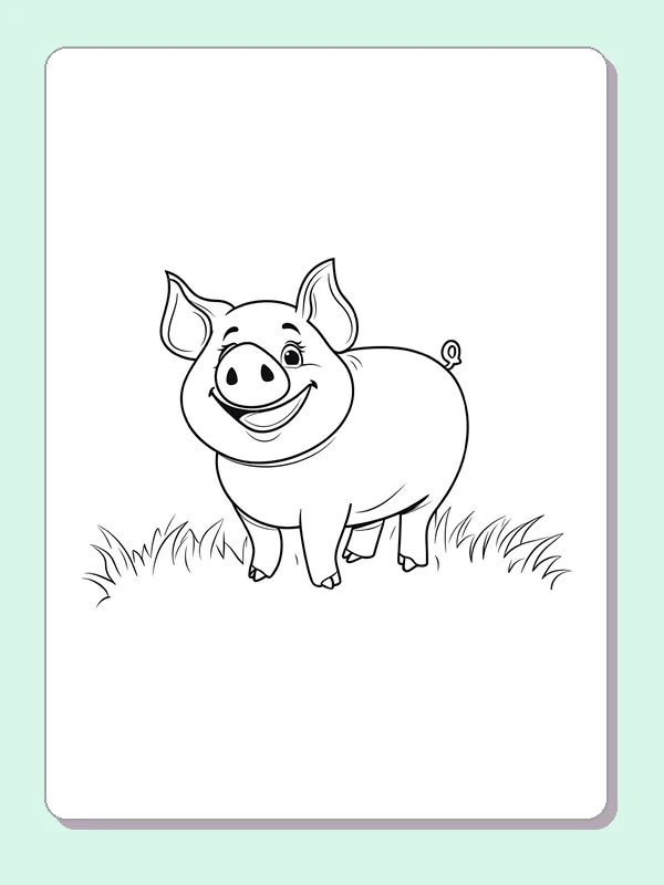 Simple Standing Pig pig coloring page, black and white line art to print or color online