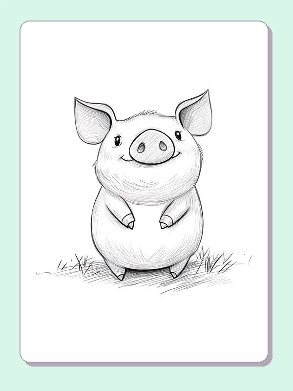 Small Piglet Sitting Upright pig coloring page, black and white line art to print or color online