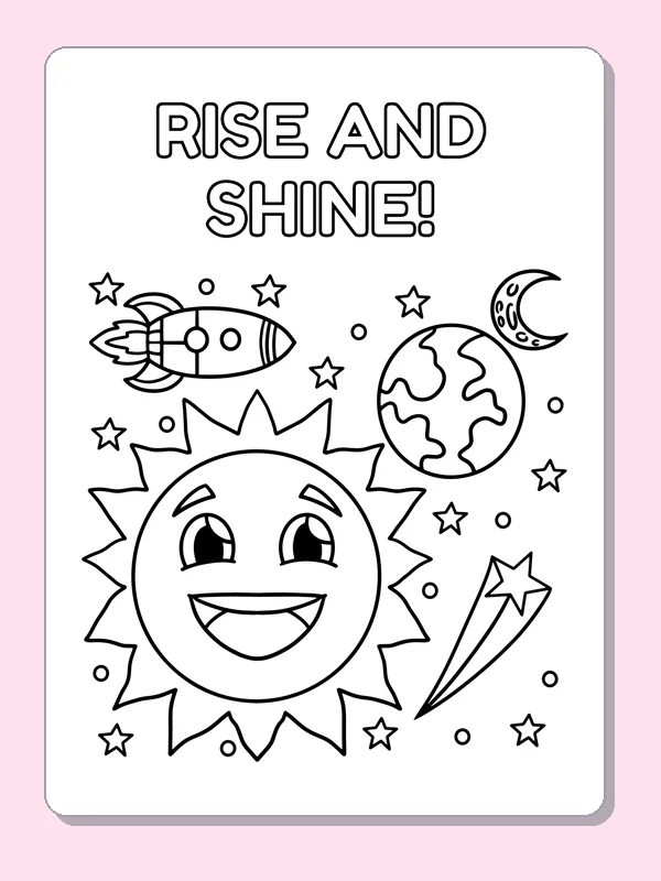Black and white printable sun and earth space poster coloring sheet