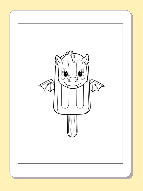 Black and white printable baby dragon popsicle coloring sheet