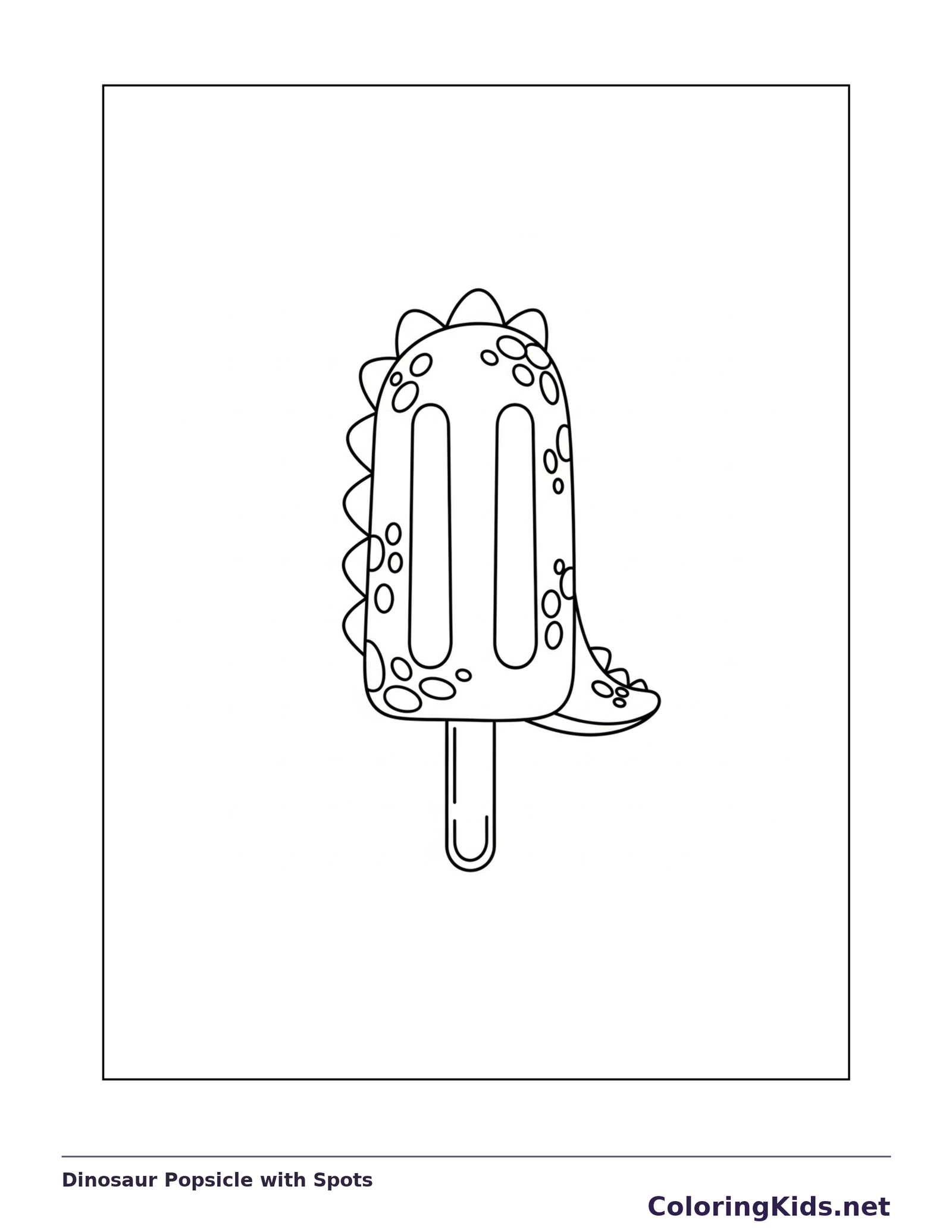 Black and white printable dinosaur popsicle with spots coloring sheet