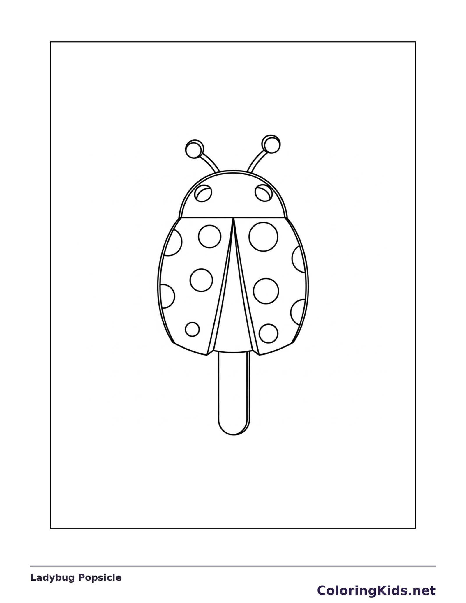 Black and white printable ladybug popsicle coloring sheet