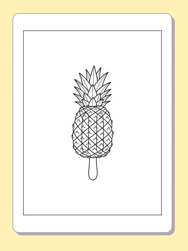 Black and white printable pineapple-shaped popsicle coloring sheet
