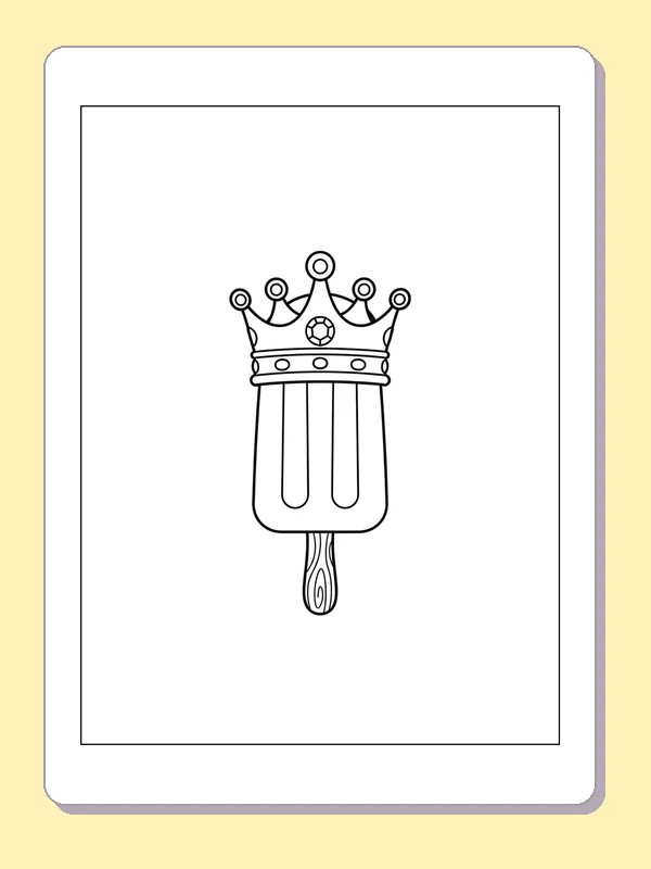Black and white printable popsicle wearing a crown coloring sheet
