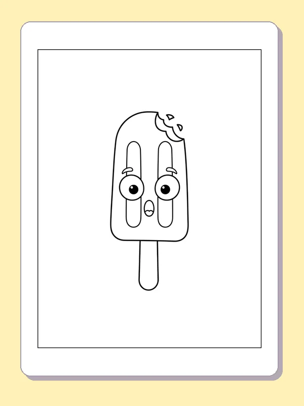 Black and white printable silly popsicle with big eyes coloring sheet