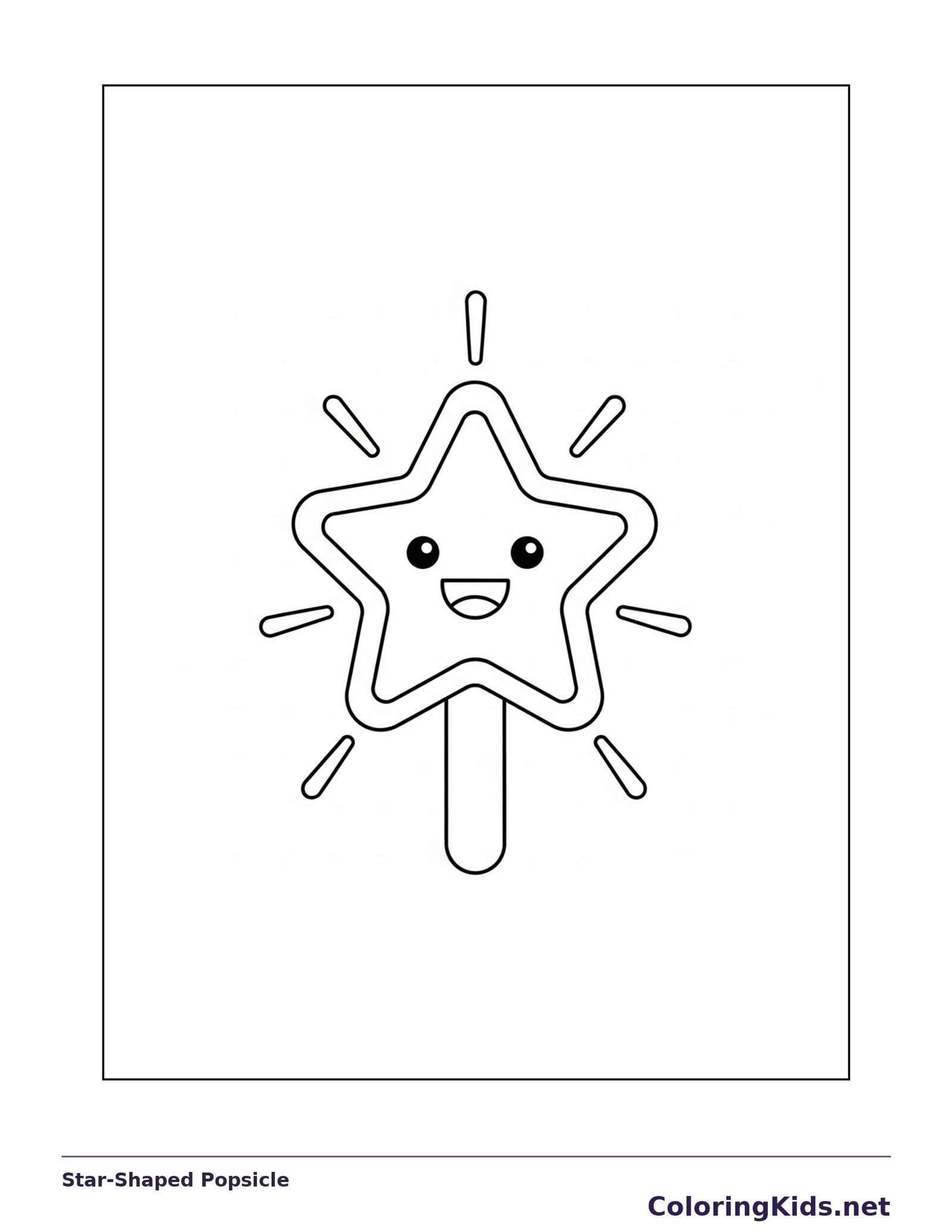 Black and white printable star-shaped popsicle coloring sheet