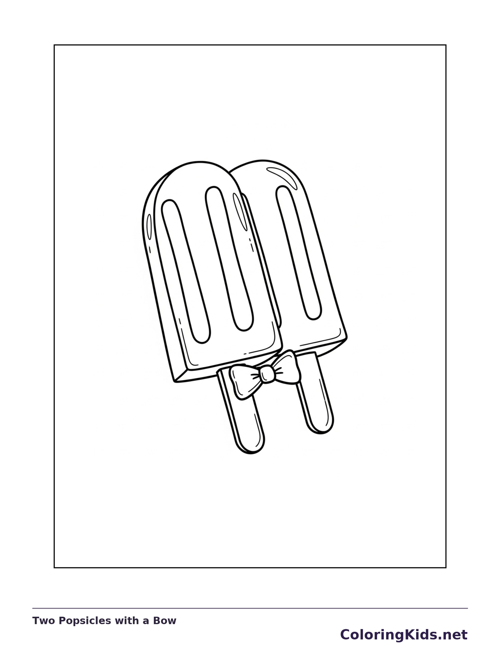 Black and white printable two popsicles with a bow coloring sheet