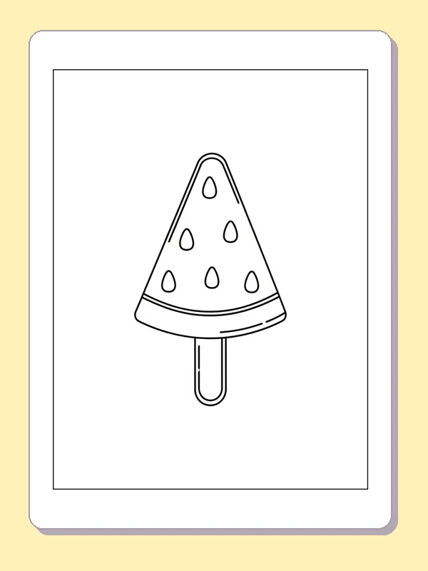 Black and white printable watermelon slice popsicle coloring sheet