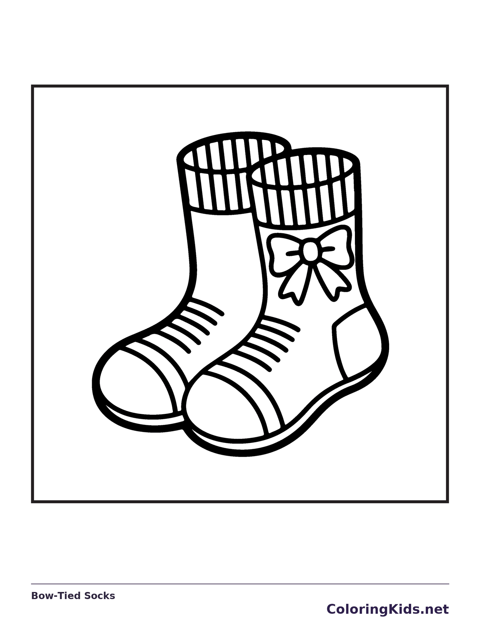 Pair of ribbed socks with striped toes and one ankle bow