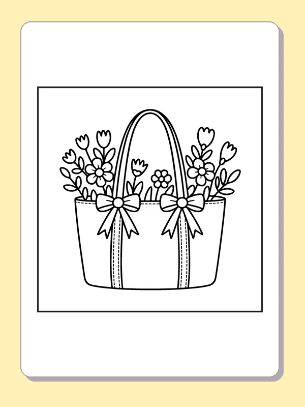 Tote bag with flower clusters and two bows on its front