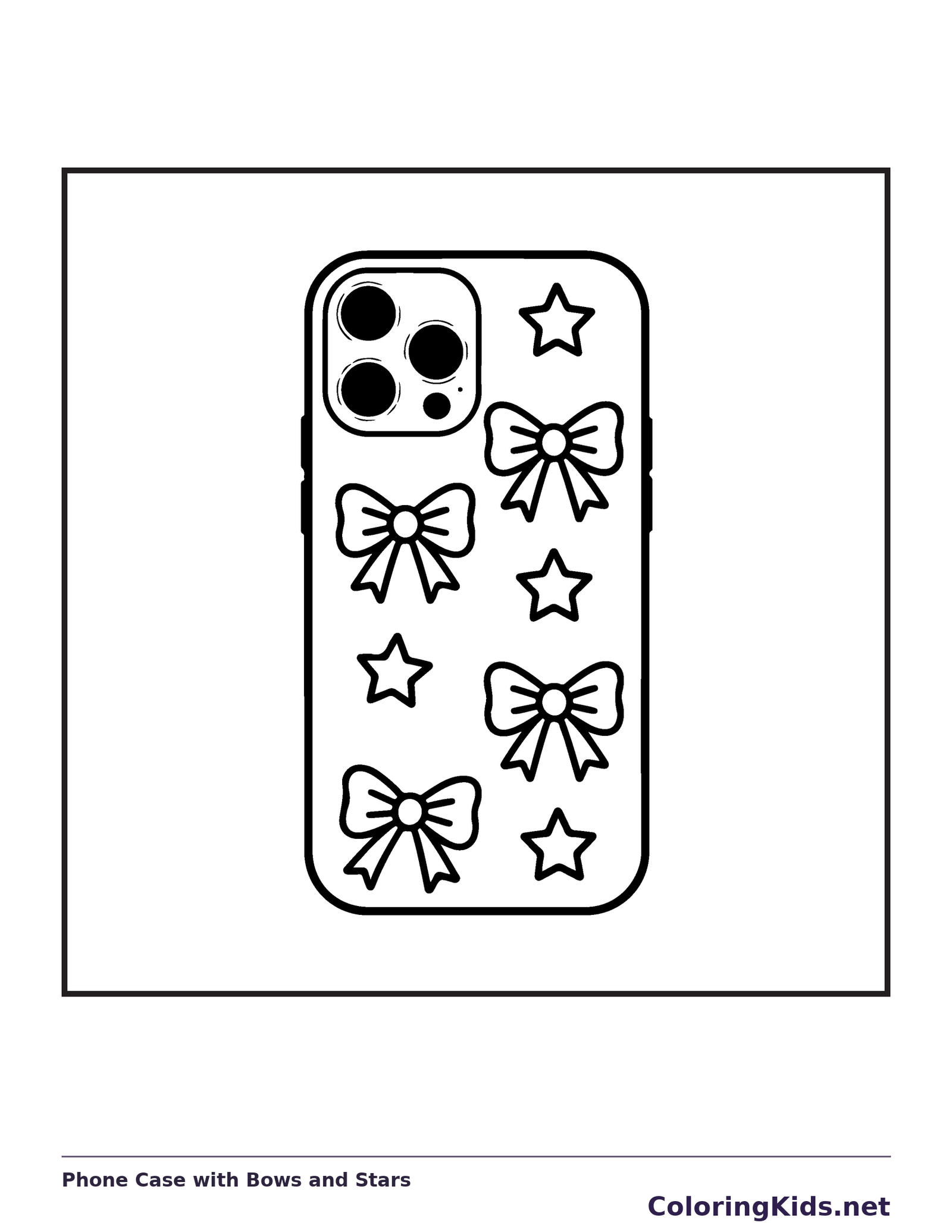 Phone case with several bows, stars and camera circles