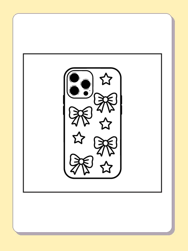 Phone case with several bows, stars and camera circles