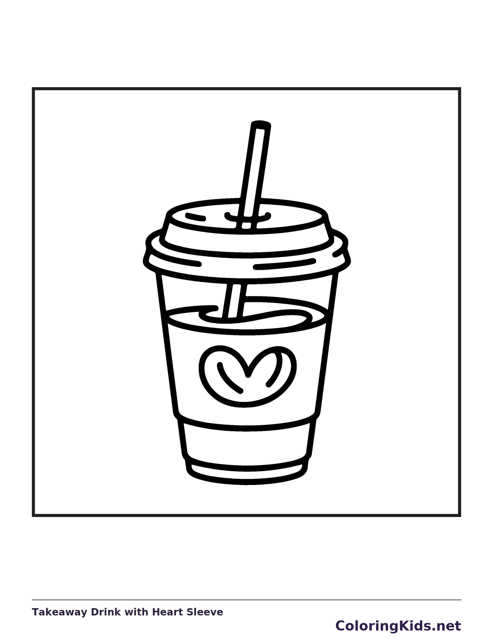 Takeout drink cup with a straw and heart on its sleeve