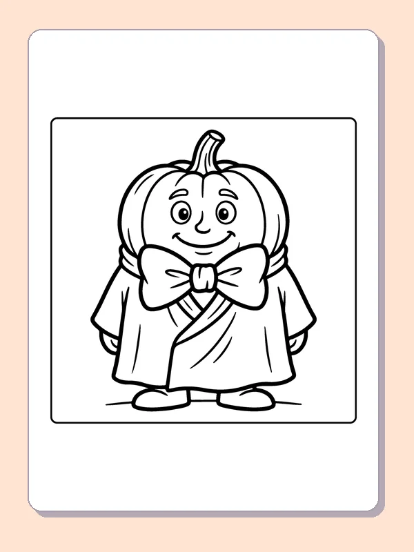 Pumpkin Dressed for a Party coloring page, black and white printable line art