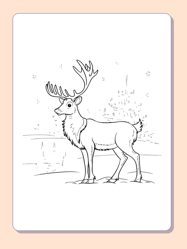 Reindeer in a Quiet Snowfield reindeer coloring page in black and white line art
