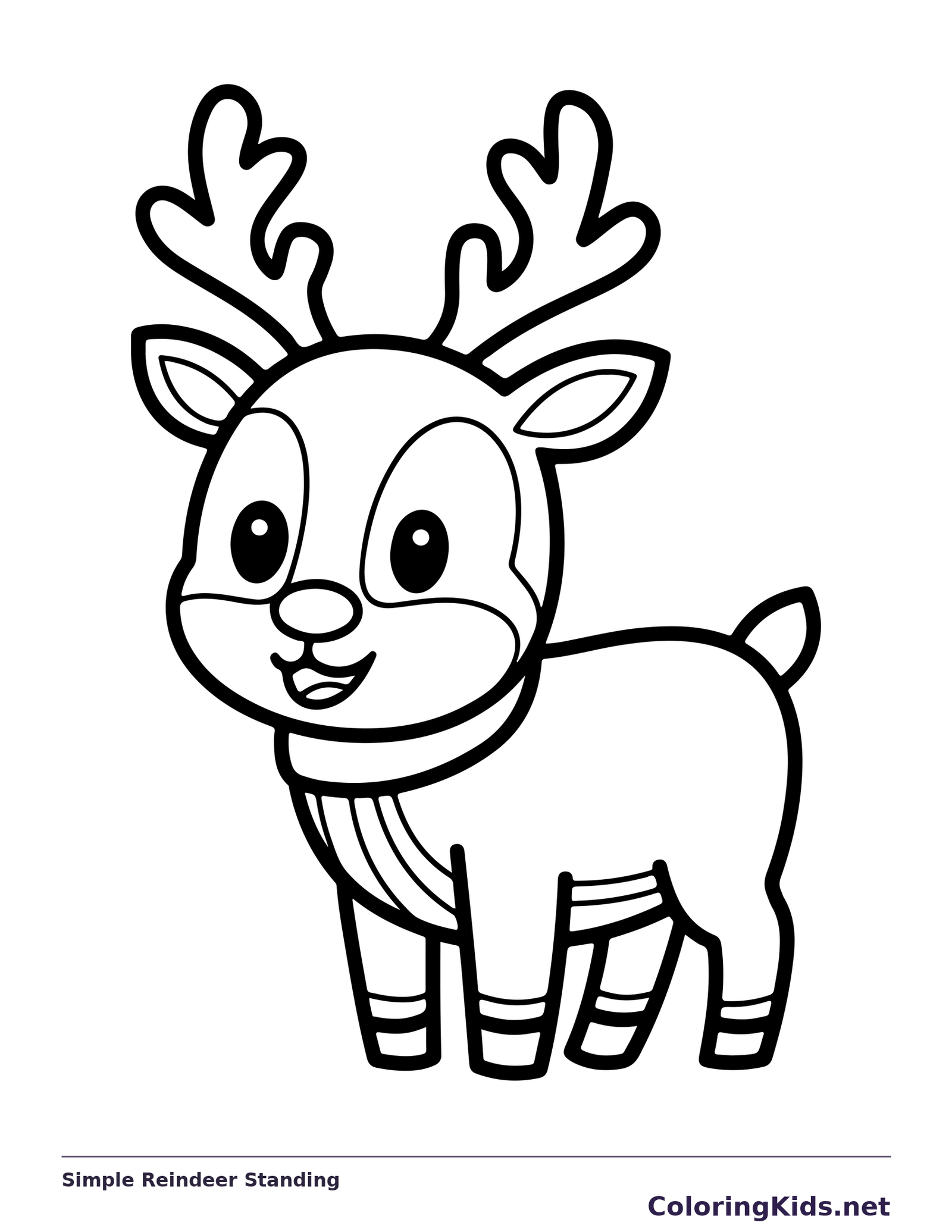 Simple Reindeer Standing reindeer coloring page in black and white line art