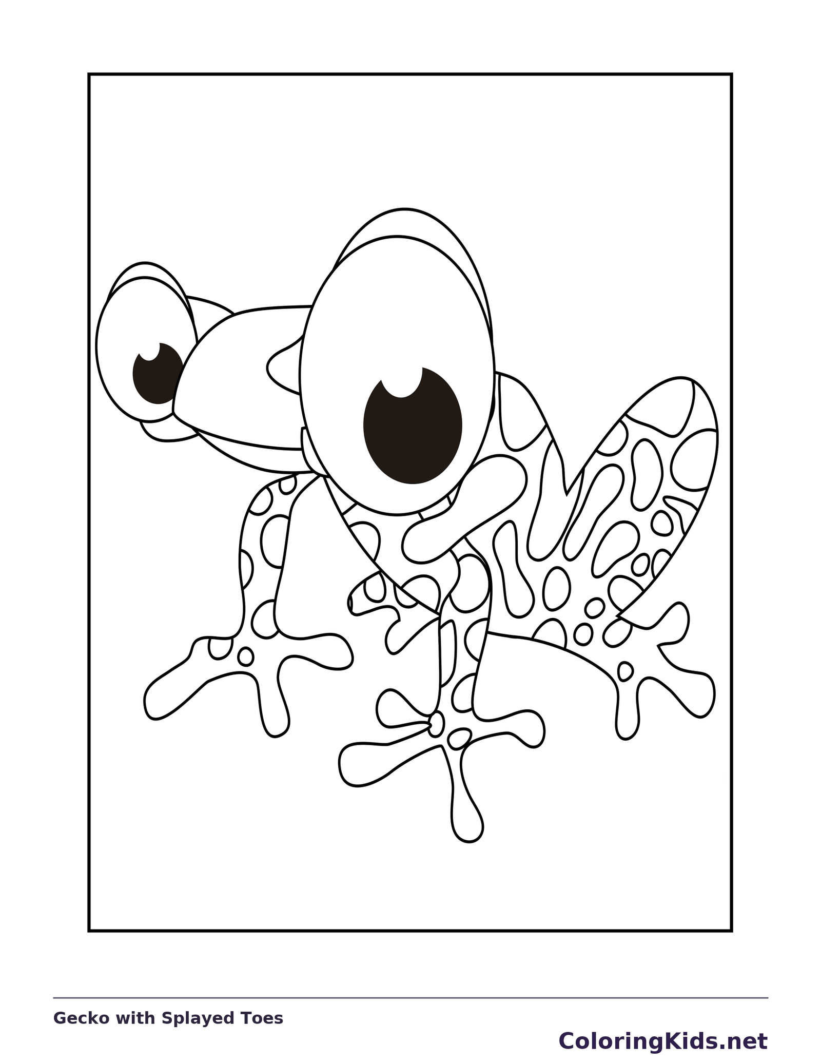 Black and white printable gecko with splayed toes coloring sheet