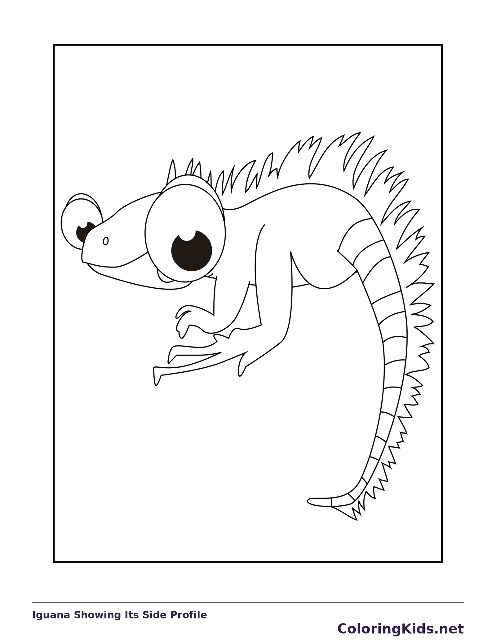 Black and white printable iguana showing its side profile coloring sheet