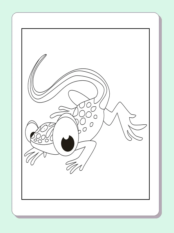 Black and white printable long-tailed lizard turning a corner coloring sheet