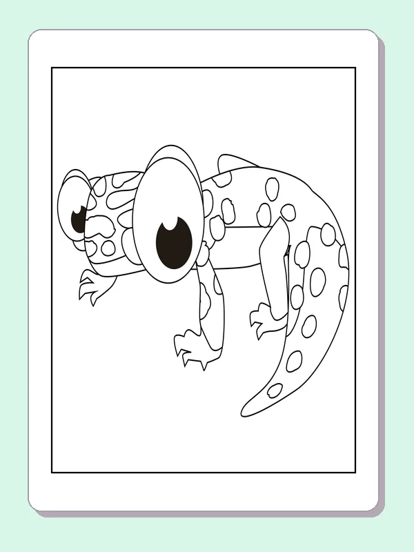 Black and white printable spotted salamander looking sideways coloring sheet