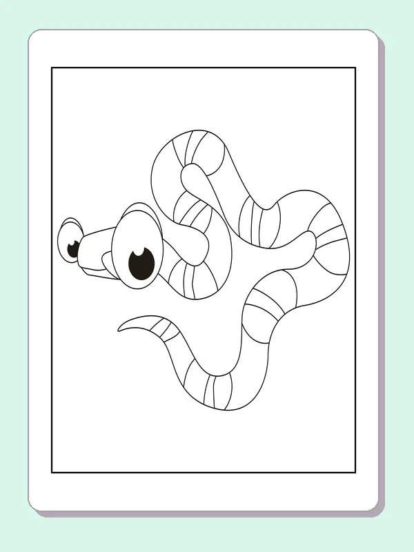 Black and white printable striped snake in an s curve coloring sheet