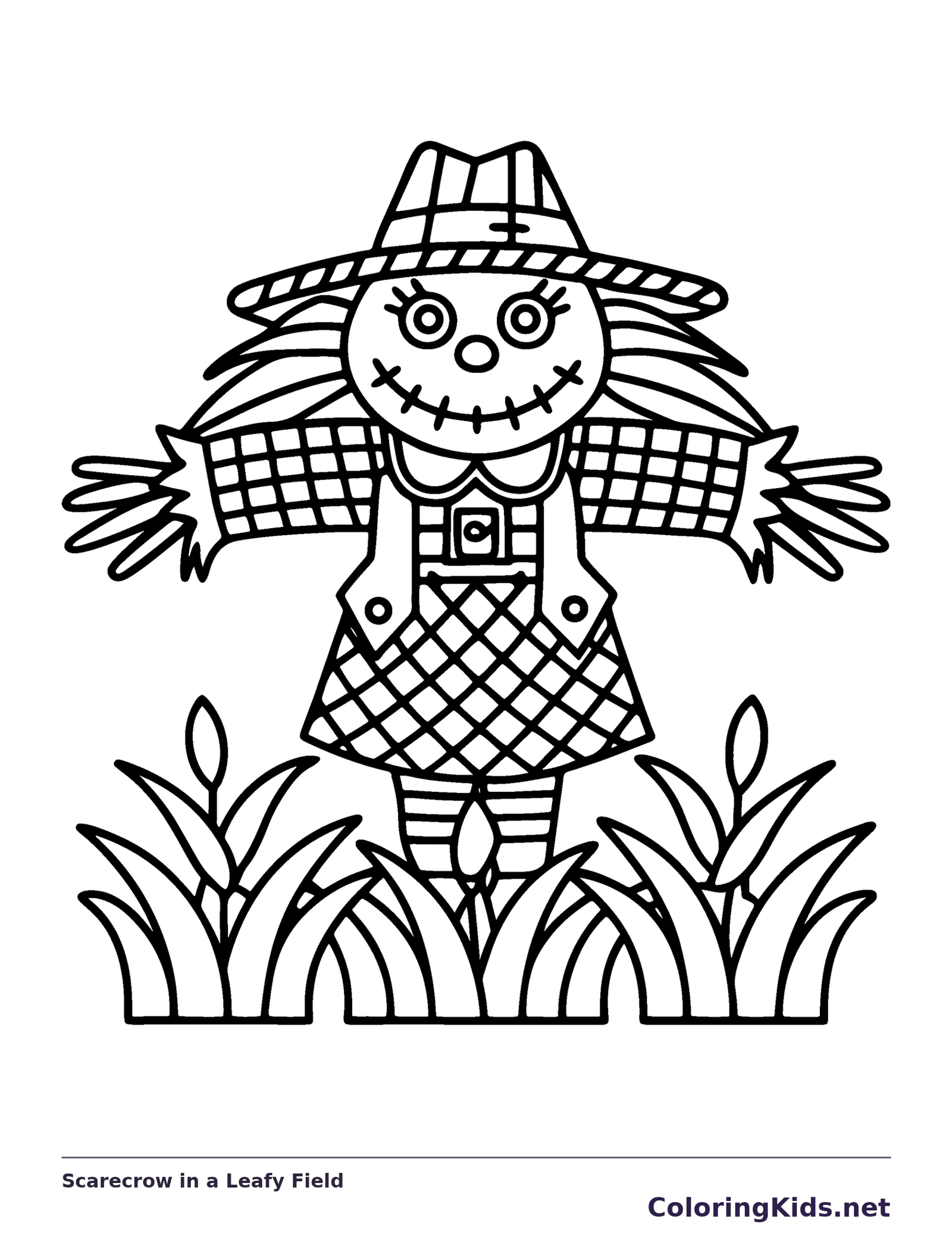 Scarecrow in a Leafy Field coloring page | ColoringKids.net