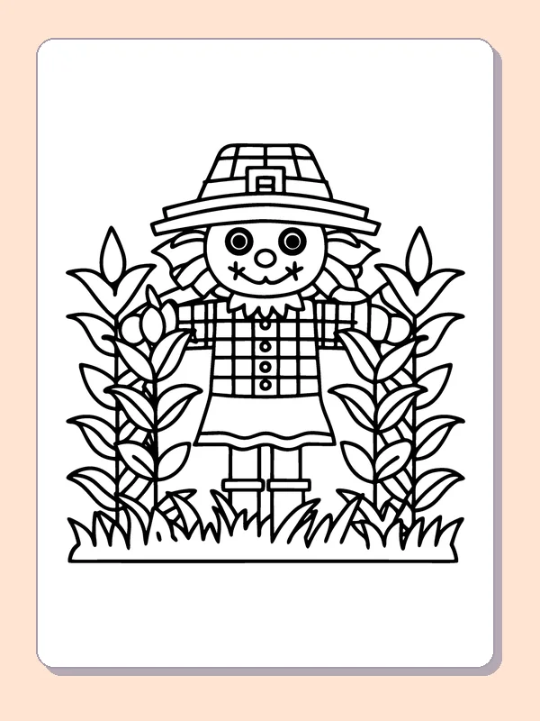 Scarecrow Wearing a Buckled Hat coloring page, black and white printable line art