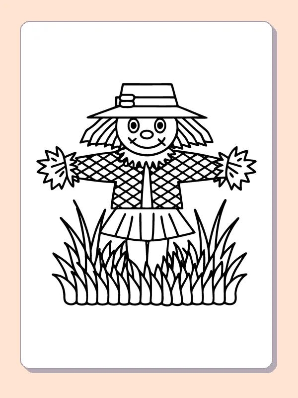 Scarecrow with a Crosshatched Jacket coloring page, black and white printable line art