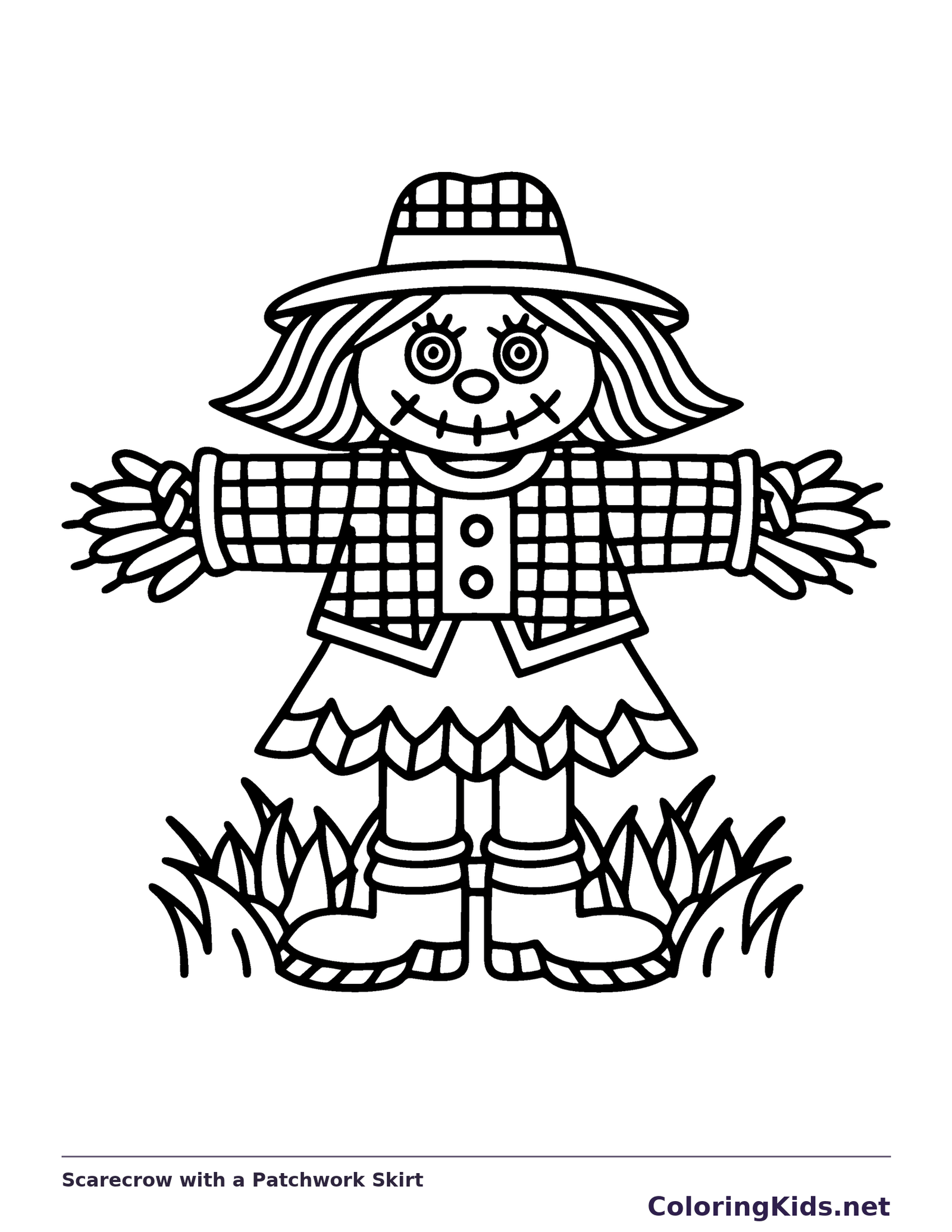 Scarecrow with a Patchwork Skirt coloring page | ColoringKids.net