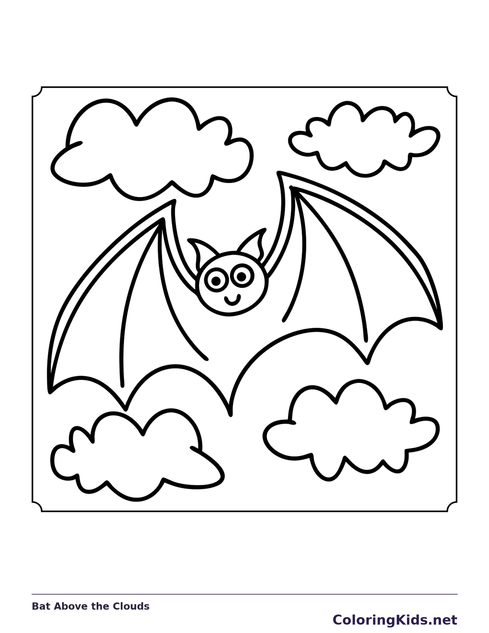 Bat Above the Clouds coloring page, black and white printable line art
