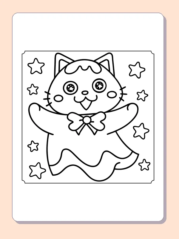 Cat Dressed as a Ghost coloring page, black and white printable line art