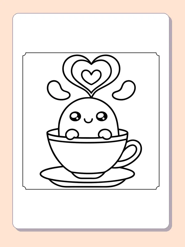 Ghost in a Teacup coloring page, black and white printable line art