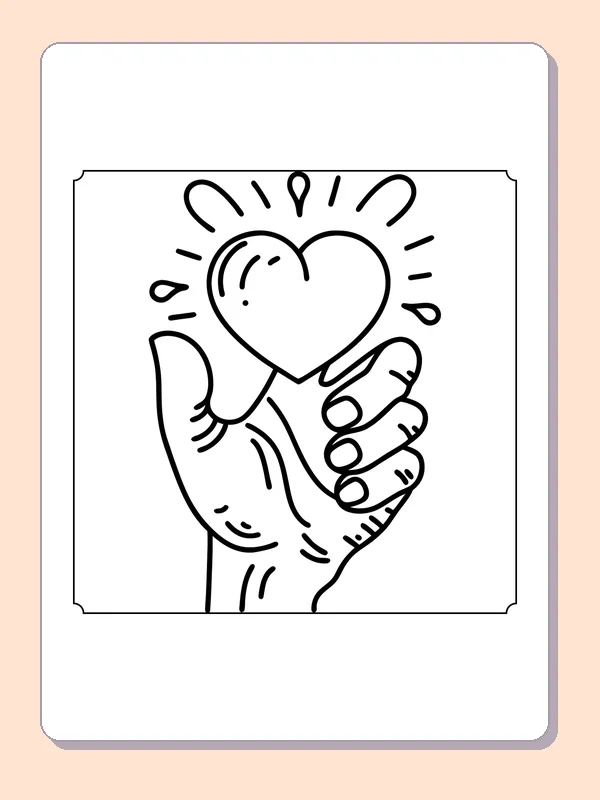 Heart in a Spooky Hand coloring page, black and white printable line art