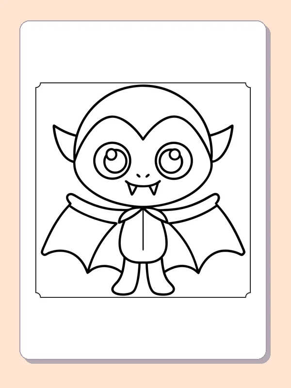 Little Vampire with a Cape coloring page, black and white printable line art