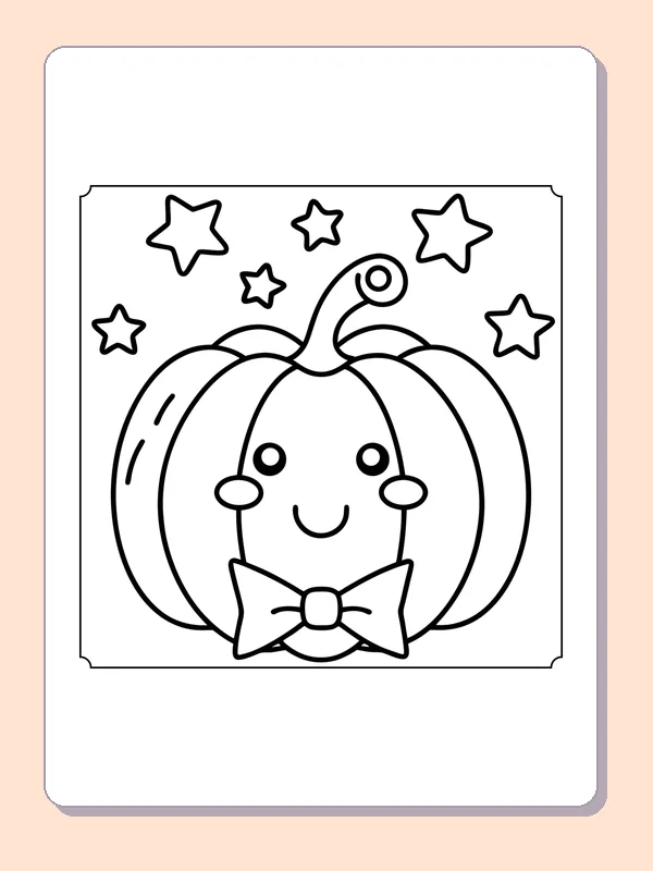 Pumpkin with a Bow Tie coloring page, black and white printable line art