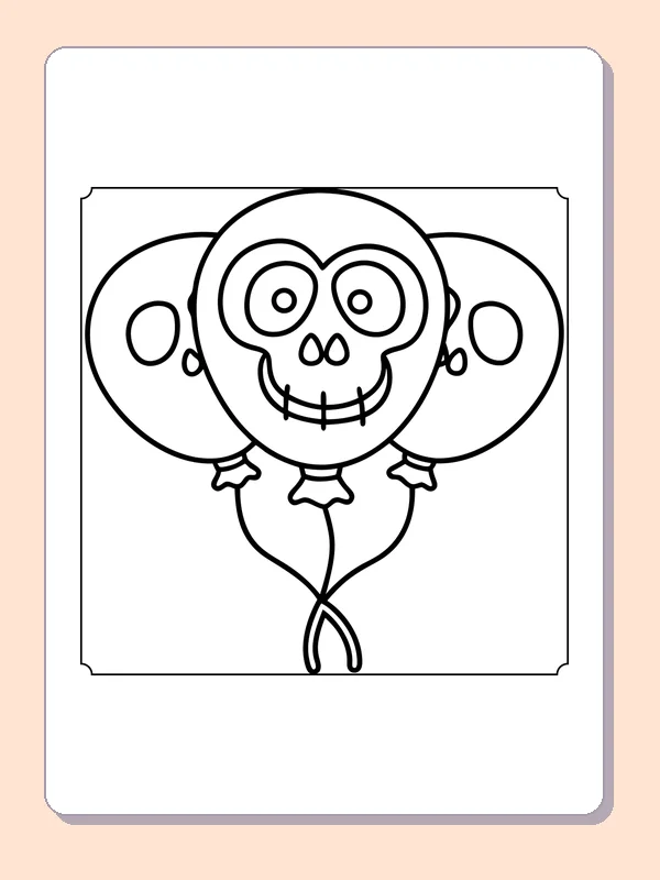 Skeleton Balloon Trio coloring page, black and white printable line art
