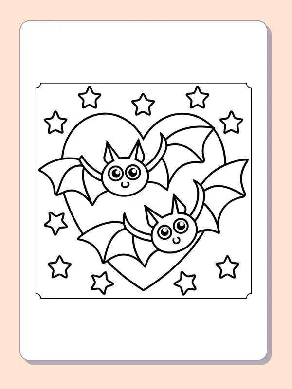 Two Bats Beneath the Stars coloring page, black and white printable line art