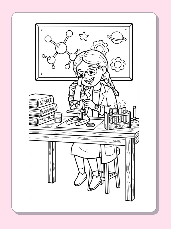 Young scientist peering into a microscope at a lab bench