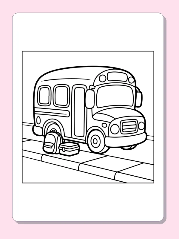 Bus Beside a Sidewalk coloring page: black and white line art to print or color online